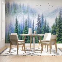Sisli Dağlar Orman Manzaralı Duvar Kağıdı