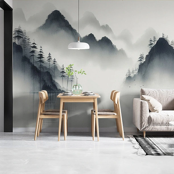 Minimalist Sisli Dağ Manzarası Duvar Kağıdı Minimalist Sisli Dağ Manzarası Duvar Kağıdı