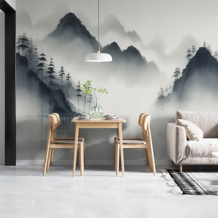 Minimalist Sisli Dağ Manzarası Duvar Kağıdı