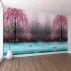 Sakura Ağaçları ve Kuşlar Manzaralı Duvar Kağıdı