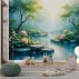 Pembe Lotus Çiçekli Sisli Orman Deresi Dijital Baskı Duvar Kağıdı