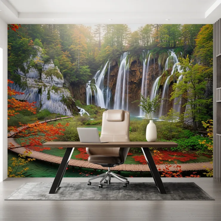 Şelale ve Ahşap Yol Manzaralı Duvar Kağıdı Şelale ve Ahşap Yol Manzaralı Duvar Kağıdı