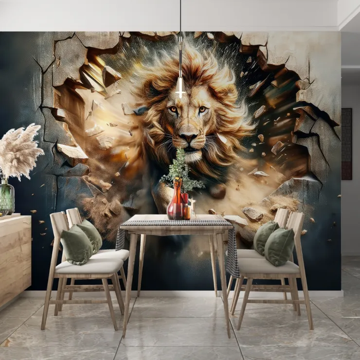 Aslan Gücü Temalı 3D Duvar Kağıdı
