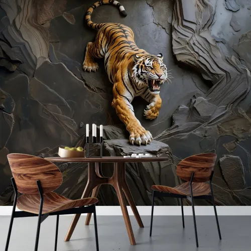 Kaplan – Kabartma Dokulu Güç ve Hareket Temalı 3D Duvar Kağıdı