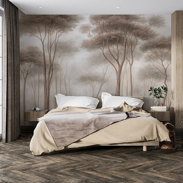 Sisli Orman Manzaralı Modern Minimal Duvar Kağıdı Sisli Orman Manzaralı Modern Minimal Duvar Kağıdı
