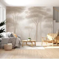 Sisli Orman Manzaralı Pastel Tonlarda Duvar Kağıdı