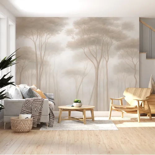 Sisli Orman Manzaralı Pastel Tonlarda Duvar Kağıdı
