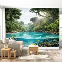 Tropikal Orman Nehri ve Zümrüt Su – Doğal Manzara Duvar Kağıdı