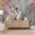 Pastel Tropikal Yaprak ve Kuş Desenli Modern Duvar Kağıdı