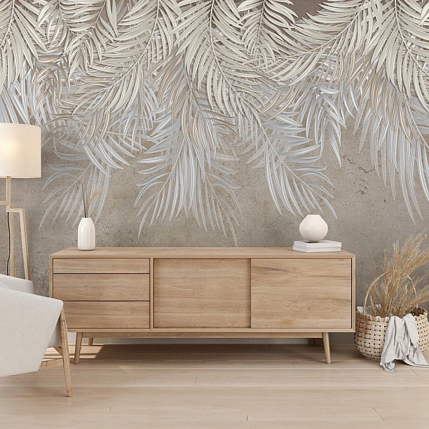 Minimalist Palmiyeler Desenli Beton Zemin Duvar Kağıdı Minimalist Palmiyeler Desenli Beton Zemin Duvar Kağıdı
