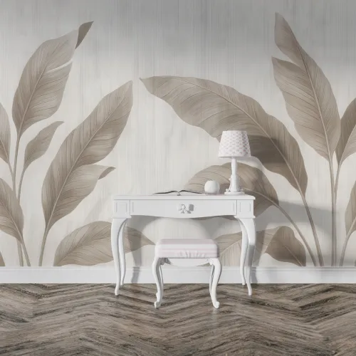 Bej Tonlarında Minimal Büyük Yaprak Desenli Modern Duvar Kağıdı Bej Tonlarında Minimal Büyük Yaprak Desenli Modern Duvar Kağıdı