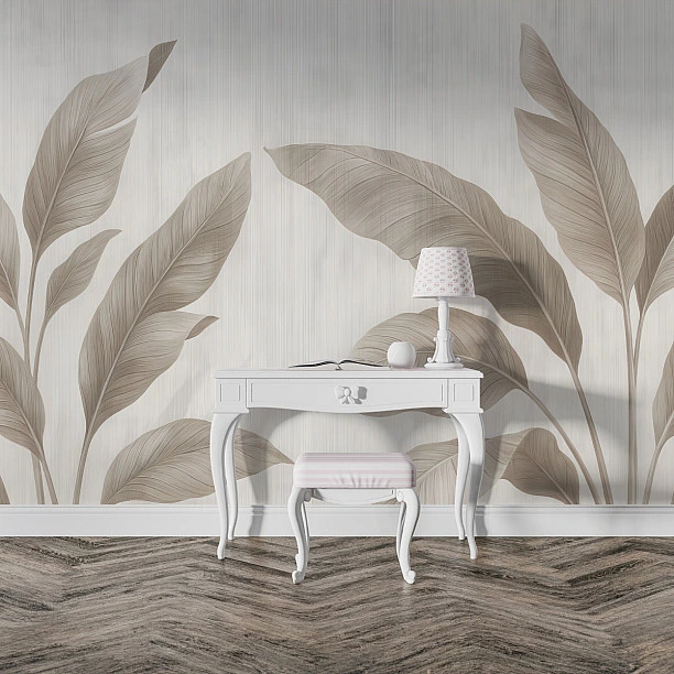 Bej Tonlarında Minimal Büyük Yaprak Desenli Modern Duvar Kağıdı Bej Tonlarında Minimal Büyük Yaprak Desenli Modern Duvar Kağıdı