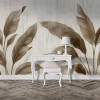 Kahve Tonlarında Büyük Yaprak Desenli Modern Duvar Kağıdı