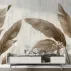 Kahve Tonlarında Büyük Yaprak Desenli Modern Duvar Kağıdı
